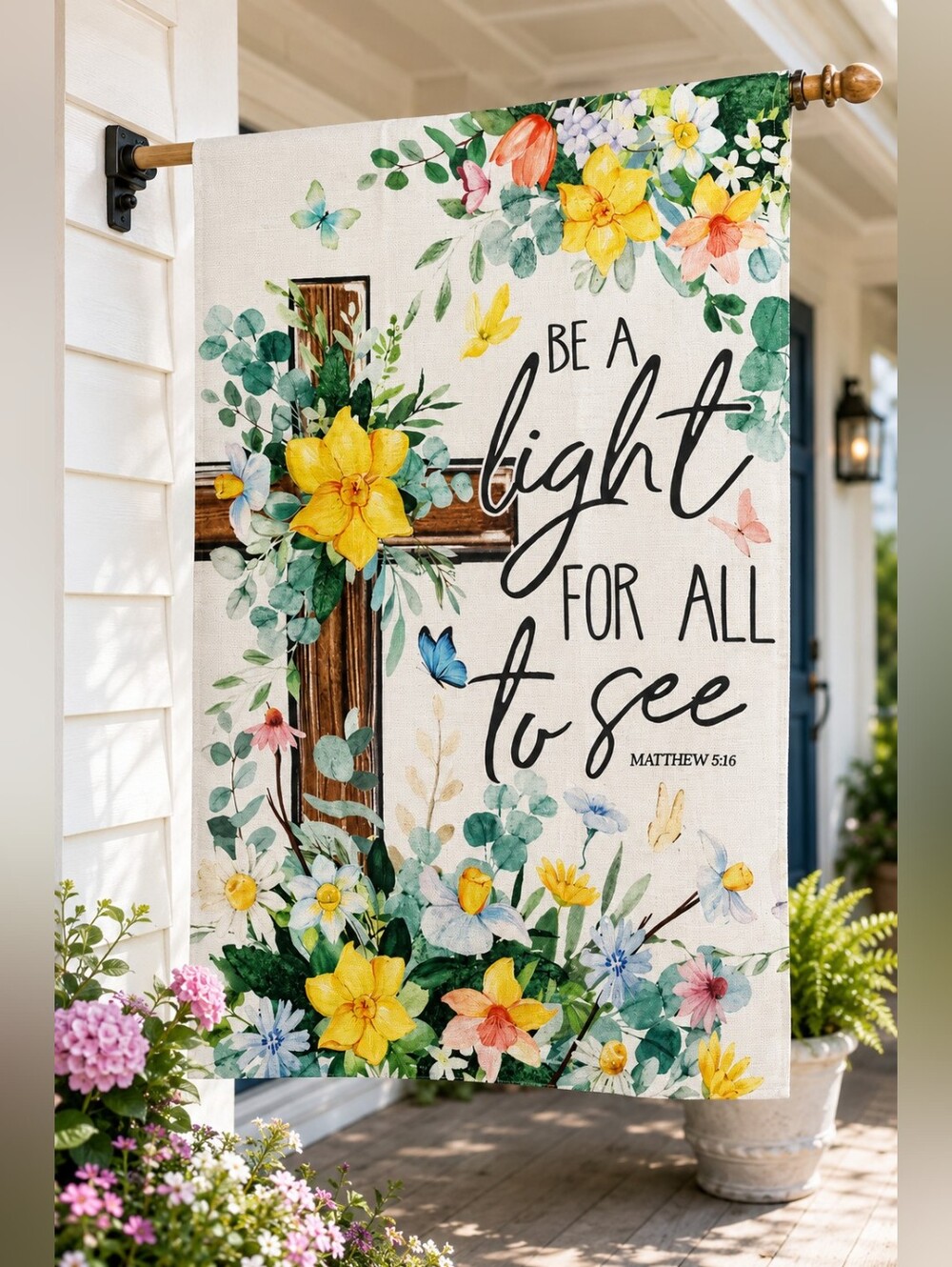 Large Christian Floral Outdoor House Flag 27x39 Matthew 5:16